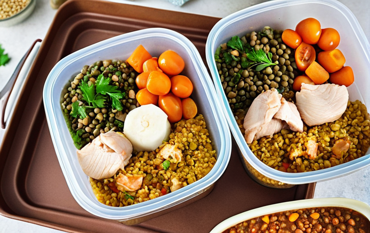 **

Prompt: "Assortment of colorful, healthy meal prep containers filled with Turkish-inspired dishes like bulgur pilavı with chicken and vegetables, and lentil soup. Focus on fresh ingredients and organized containers. Kitchen setting, natural light."

**